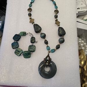 Crysacola  Artesian Made Neckle With Malacite Details And Matching Bracelet